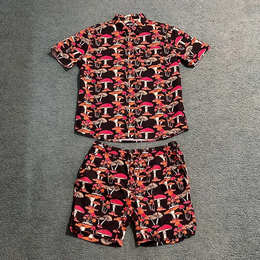 Mushrooms Short Sleeve Shirt and Shorts Set - Picture 1 of 8